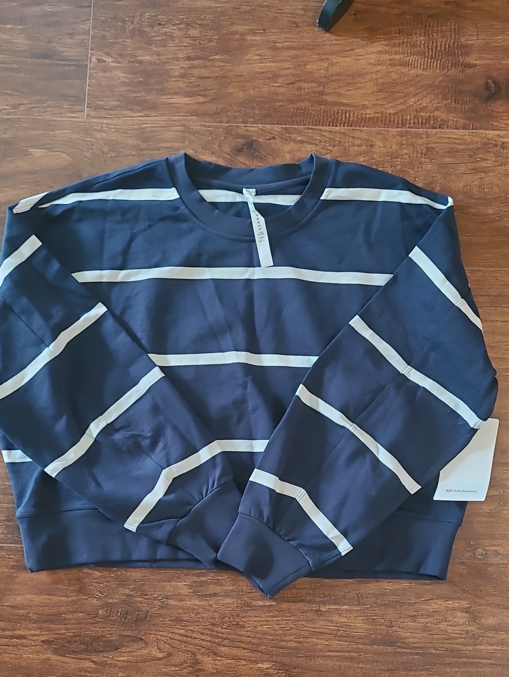 Lululemon Athletica  Navy Blue Striped Crewneck Sweater Size 12 Oversized